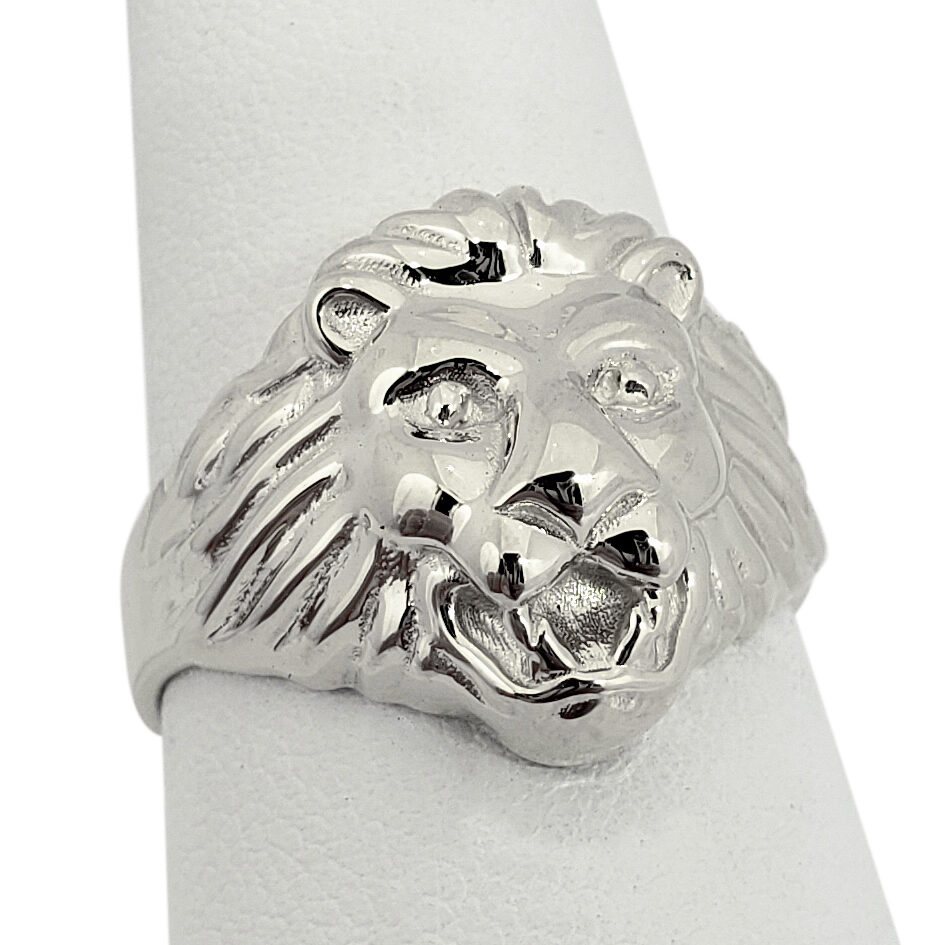 Solid 10K White Gold Handcarved Large Heavy Mens Lion Ring Size 5 - 15