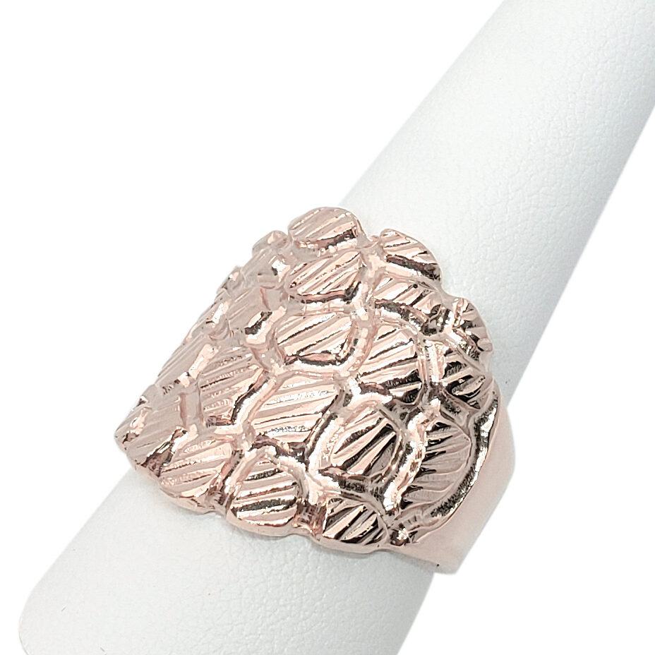 Solid 14K Rose Gold Extra Large Diamond Cut Mens Nugget Ring, Size 5 - 15 XXL