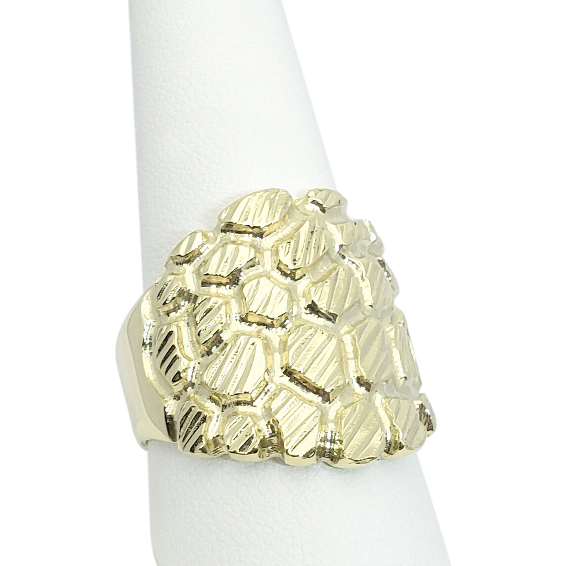 Solid 10K Yellow Gold Extra Large Diamond Cut Mens Nugget Ring, Size 5 - 15 XXL