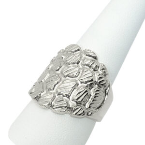 Solid 14K White Gold Heavy Large Diamond Cut Mens Nugget Ring, Size 5 - 15 XXL