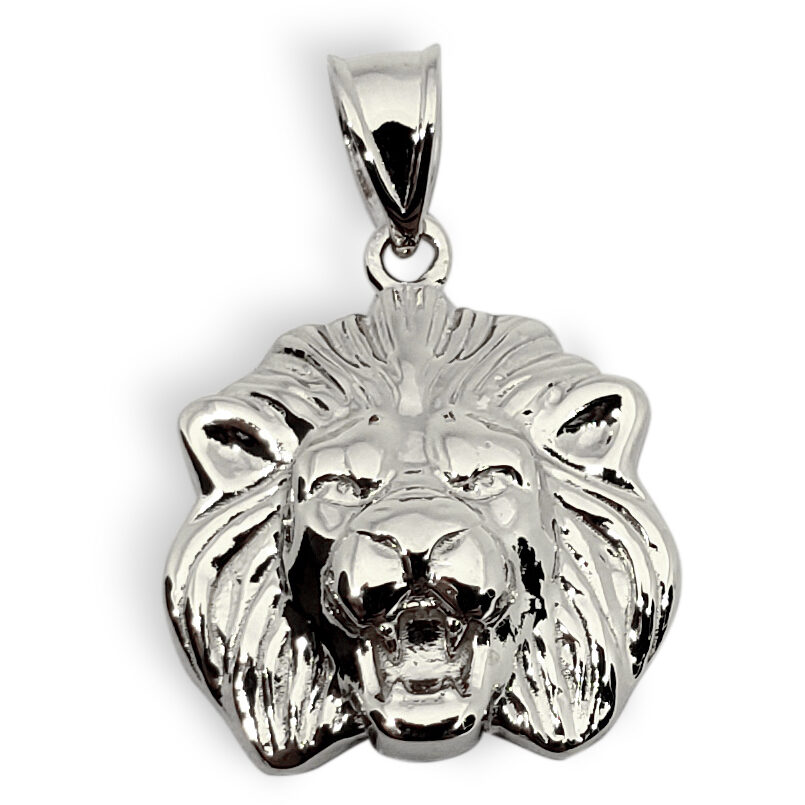 Solid 10K White Gold Mens Lion Pendant Charm, 14mm, 1.9 grams, Small