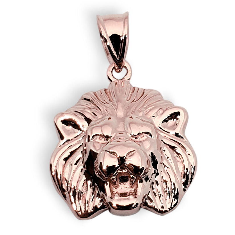 Solid 10K Rose Gold Mens Lion Pendant Charm, 14mm, 2.0 grams, Small