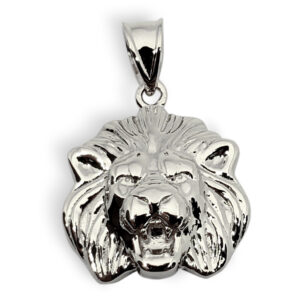 Solid 14K White Gold Mens Lion Pendant Charm, 14mm, 2.1 grams, Small