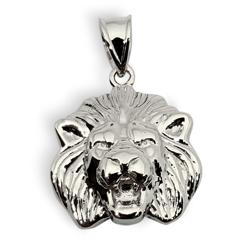 Solid 14K White Gold Mens Lion Pendant Charm, 14mm, 2.1 grams, Small