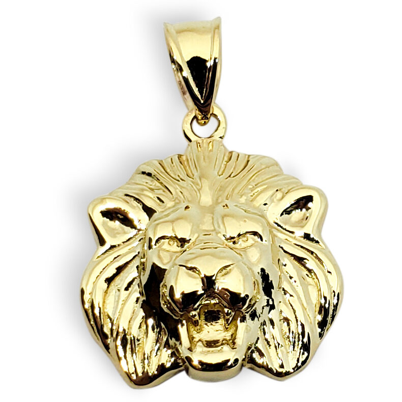 Solid 14K Yellow Gold Mens Lion Pendant Charm, 14mm, 2.2 grams, Small