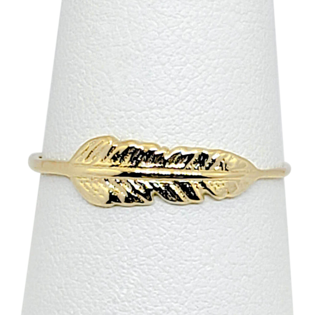Solid 18K Yellow Gold Feather Ring Sizes 1 - 12, Midi Ring, Knuckle Ring