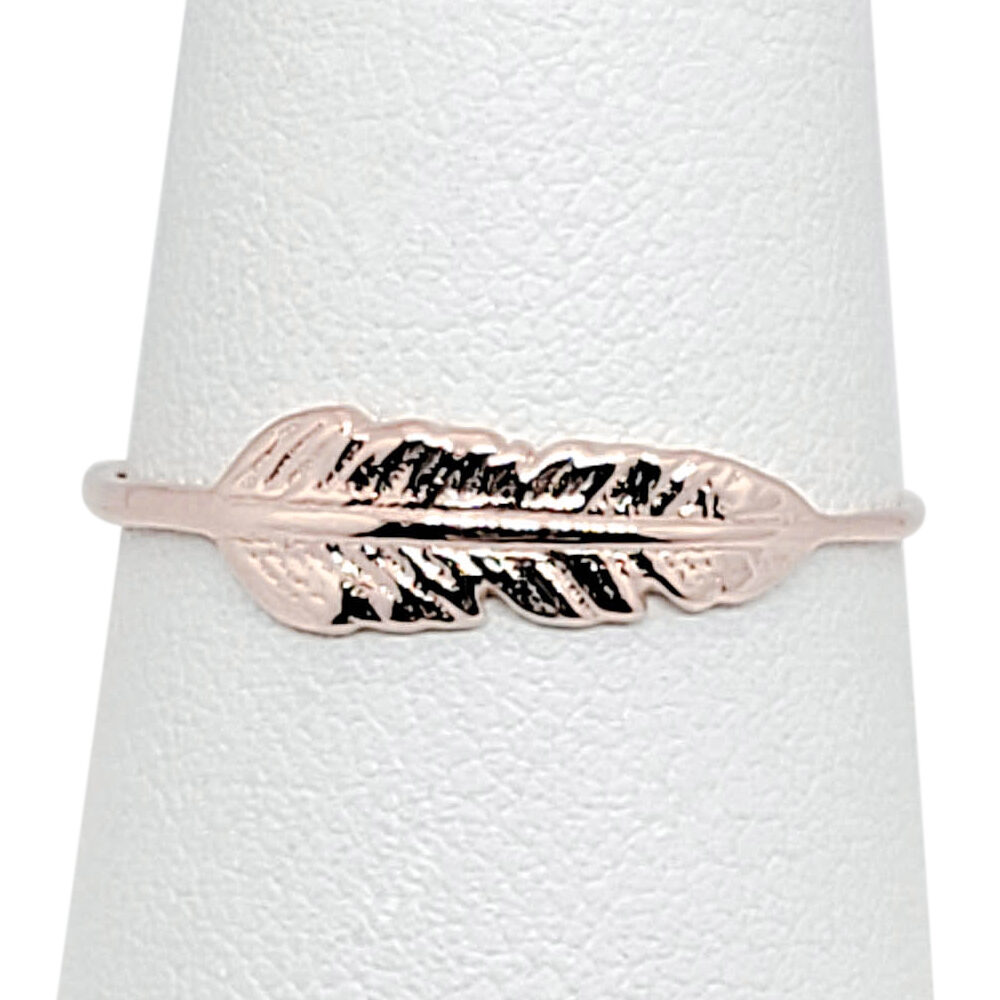 Solid 14K Rose Gold Feather Ring Sizes 1 - 12, Midi Ring, Knuckle Ring