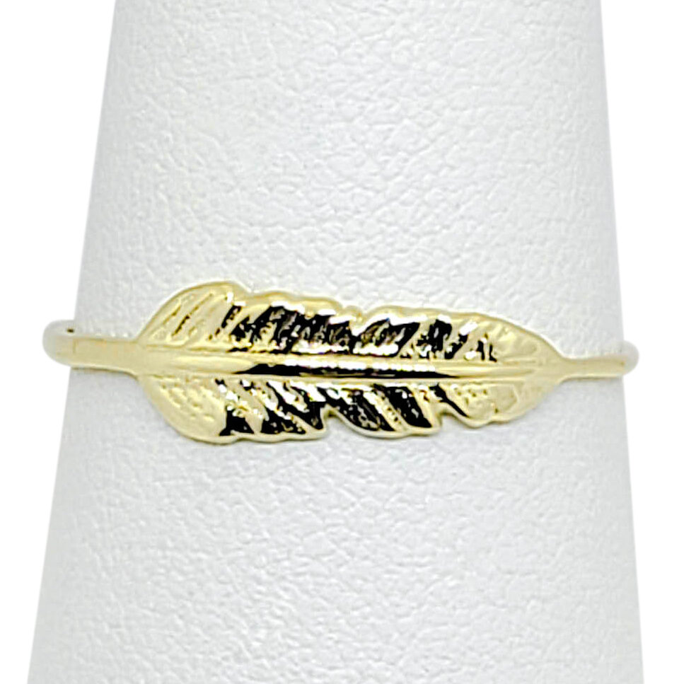 Solid 14K Yellow Gold Feather Ring Sizes 1 - 12, Midi Ring, Knuckle Ring
