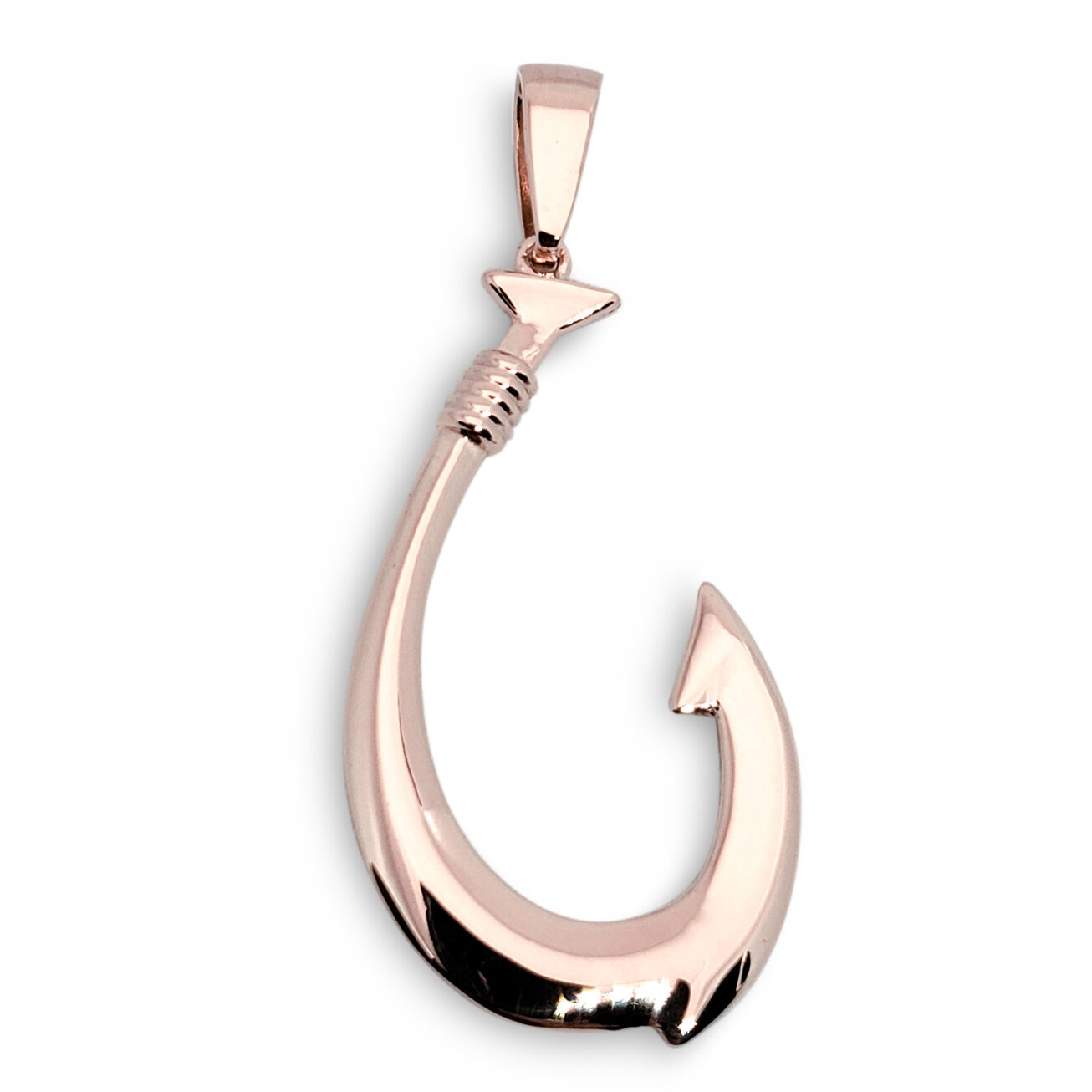 Solid 10K Rose Gold Fish Hook Pendant, 1.75 Inch, Hawaiian Fish Hook Jewelry, Hawaiian Makau, Hei Matau, Polynesian Pendant