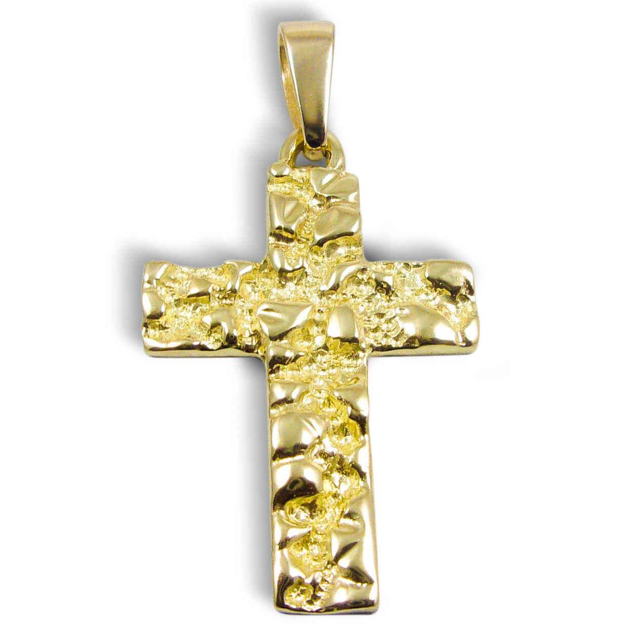 Solid 14K Yellow Gold Mens Nugget Cross Mens Gold Cross Pendant, 4.3 grams 1.2"
