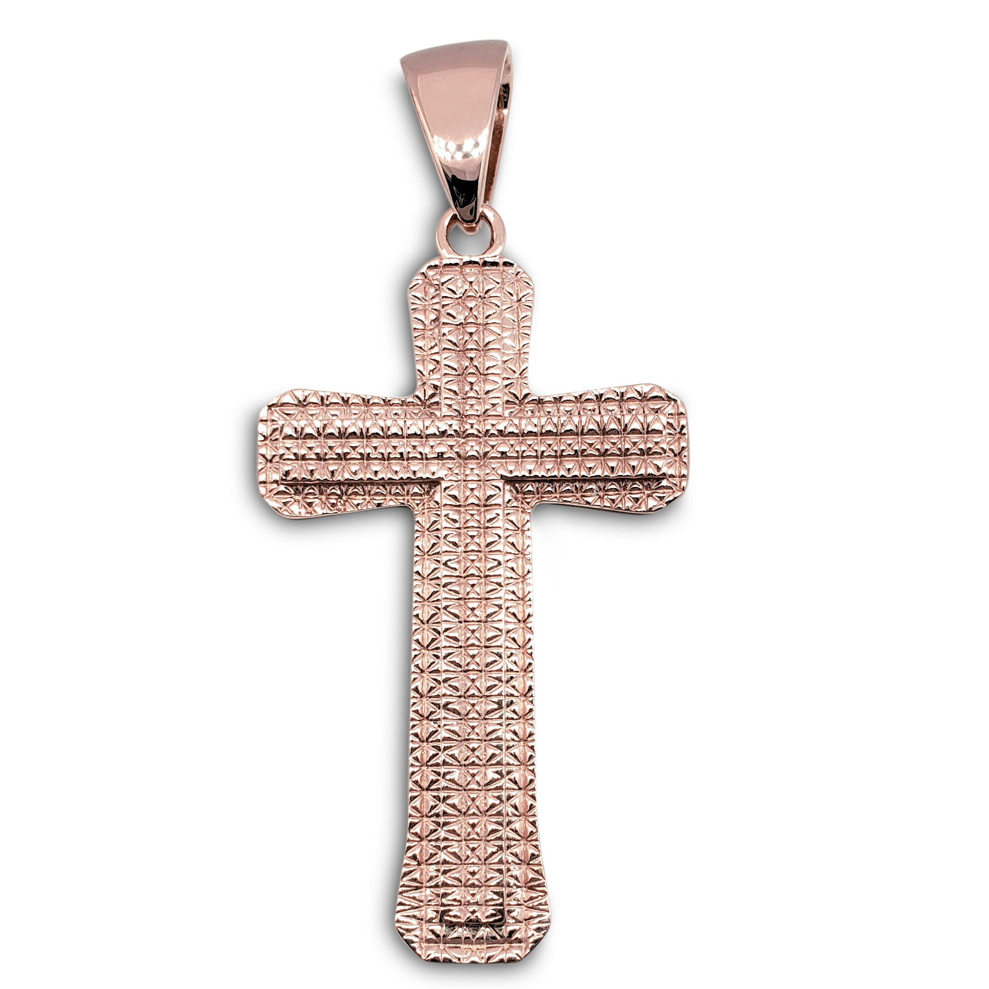 Solid 14K Rose Gold Cross Pendant Large Diamond Cut, 7.1 grams 2.5 inch