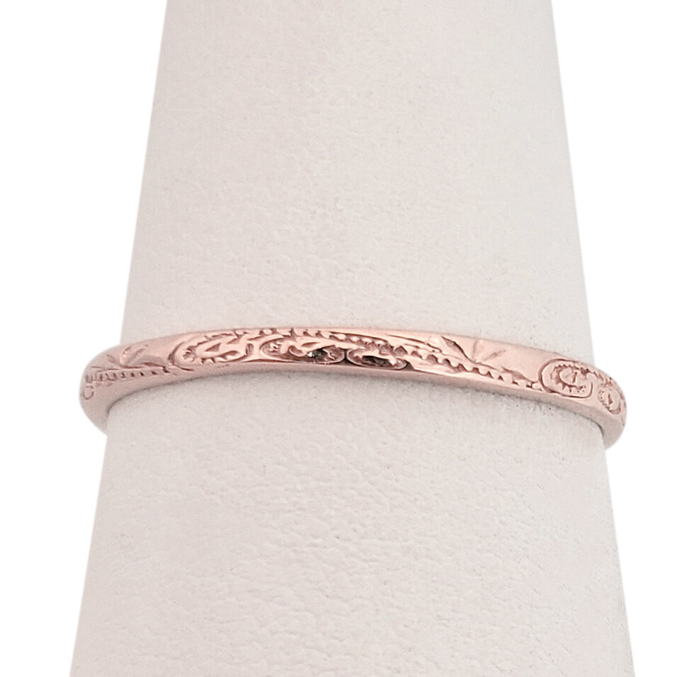 Solid 14K Women's Rose Gold Engraved Hawaiian Scroll Ring 2mm, Midi