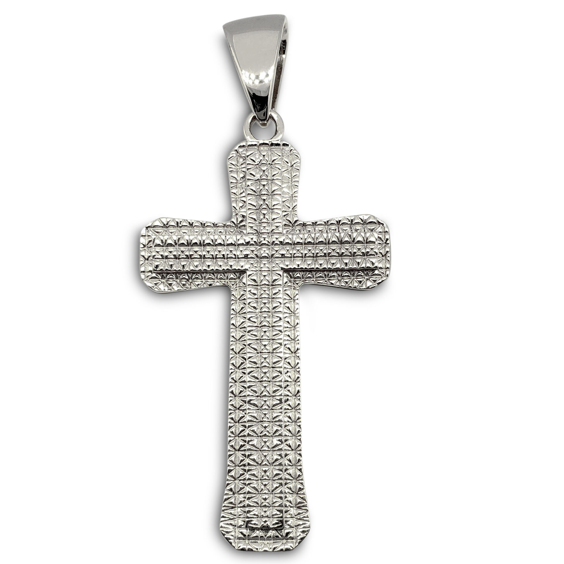 Solid 14K White Gold Cross Pendant Large Diamond Cut, 6.7 grams 2.5 inch