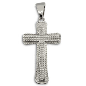 Solid 10K White Gold Cross Pendant Large Diamond Cut, 6.2 grams 2.5"