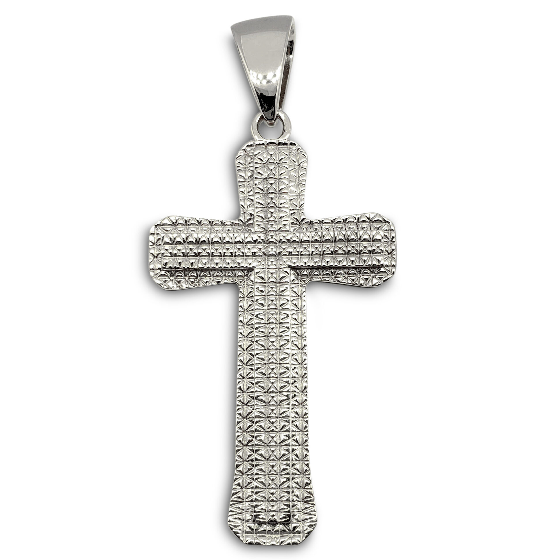 Solid 10K White Gold Cross Pendant Large Diamond Cut, 6.2 grams 2.5"