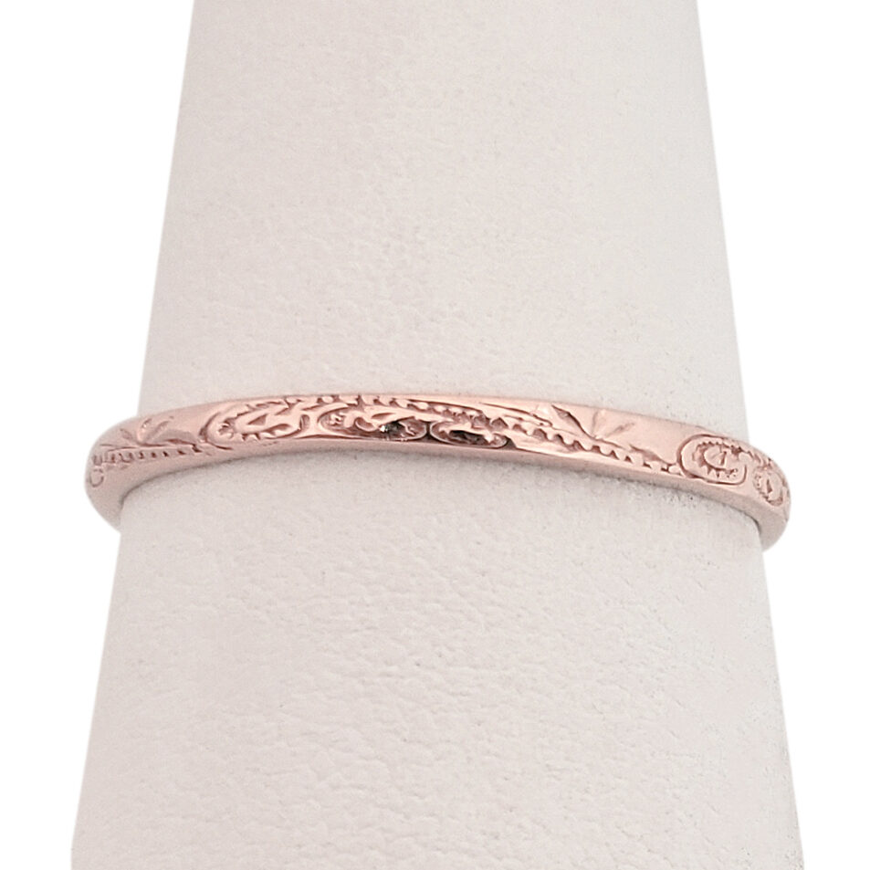 Solid 10K Women's Rose Gold Ring Engraved Hawaiian Scroll Ring 2mm, Midi