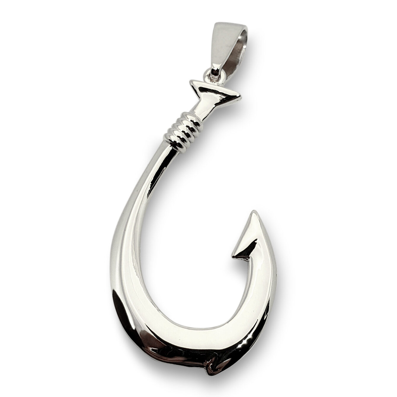 Solid 18K White Gold Fish Hook Pendant, 1.75 Inch, Hawaiian Fish Hook Jewelry, Hawaiian Makau, Hei Matau, Polynesian Pendant