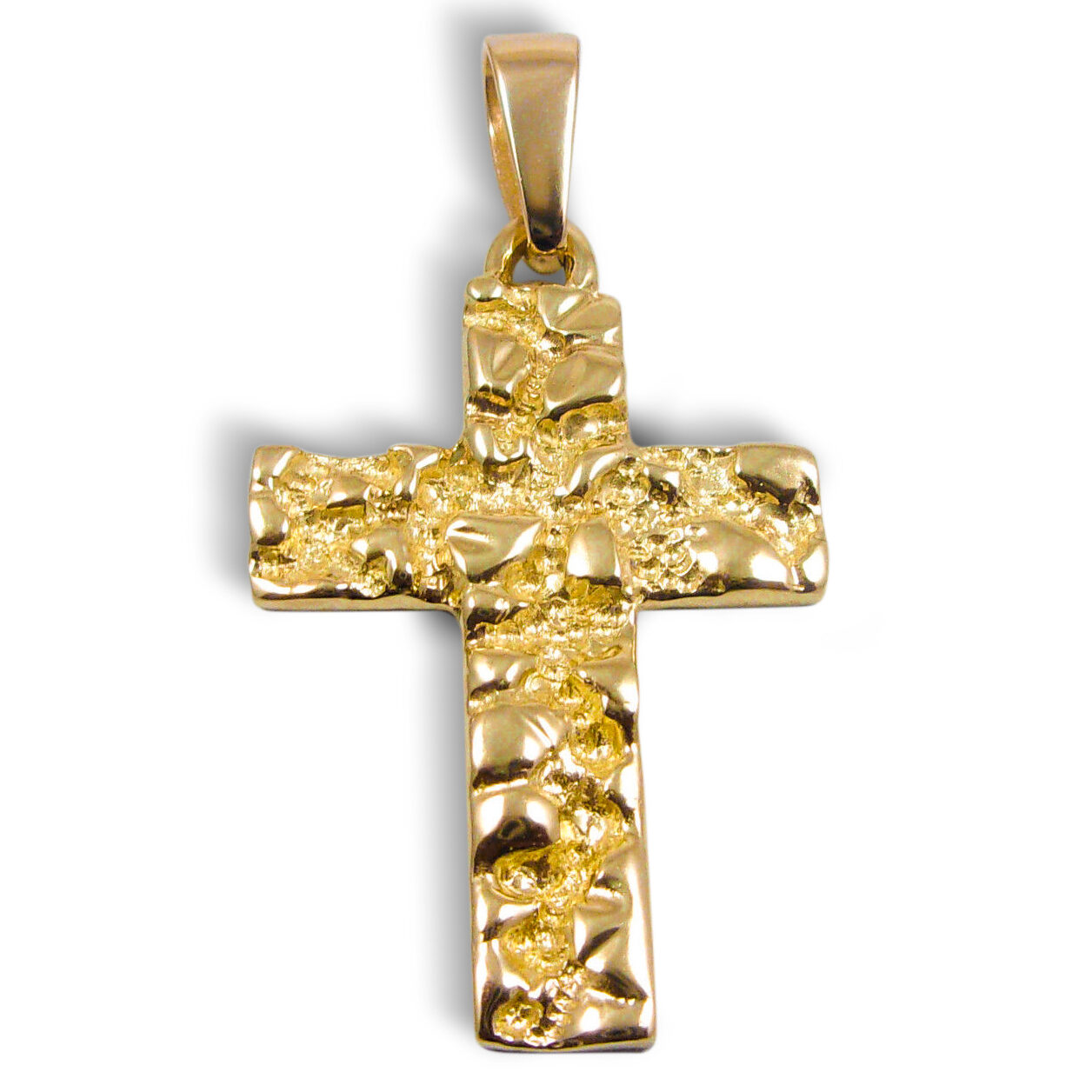 Solid 18K Yellow Gold Mens Nugget Cross Mens Gold Cross Pendant, 5.1 grams 1.2"