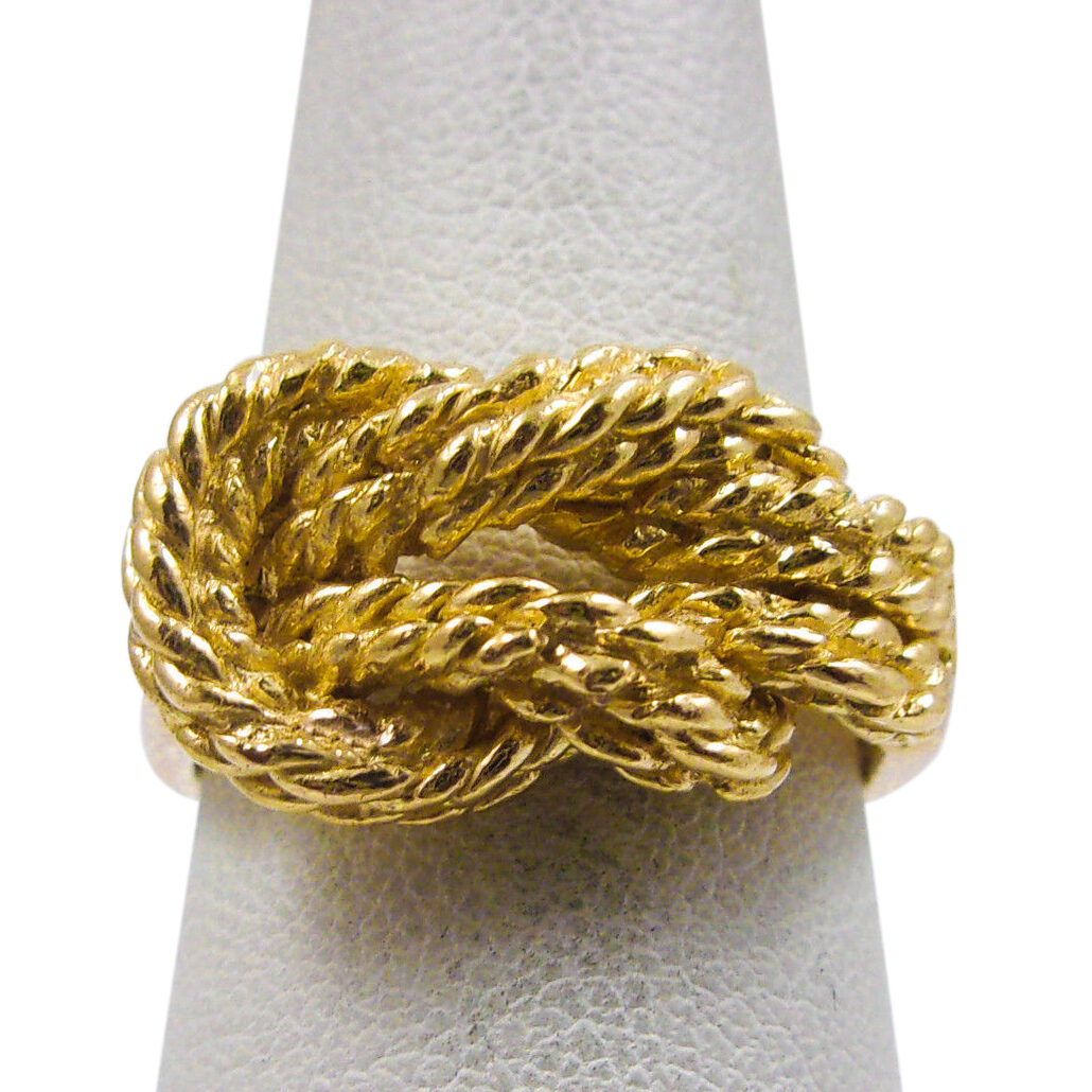 Solid 14K Women's Yellow Gold Ring  Love Knot Ring Rope 11mm, Sizes 5 - 12