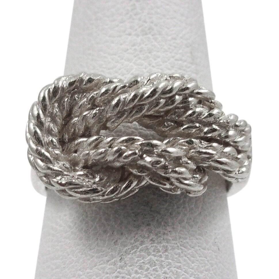 Solid 10K Women's White Gold Ring  Love Knot Ring Rope 11mm, Sizes 5 - 12