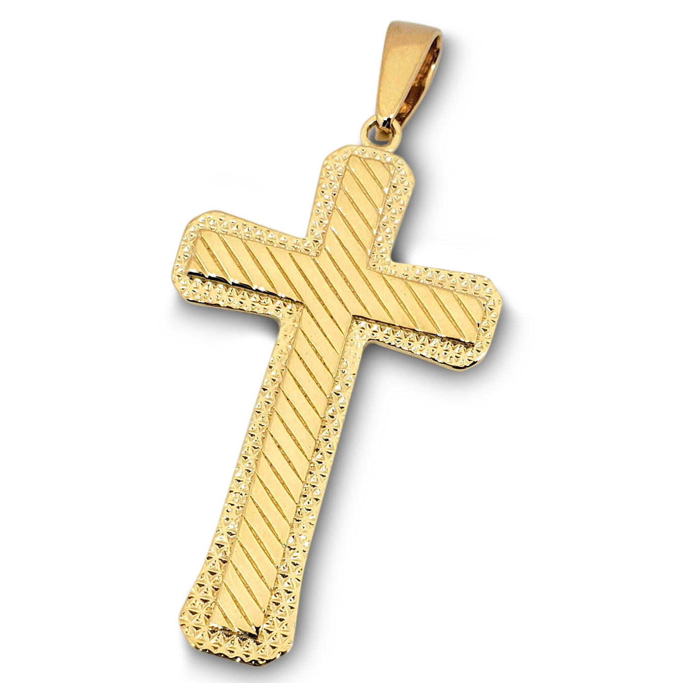 Solid 18K Yellow Gold Diamond Cut Mens Cross Pendant, 4.4 grams, 1.5" long