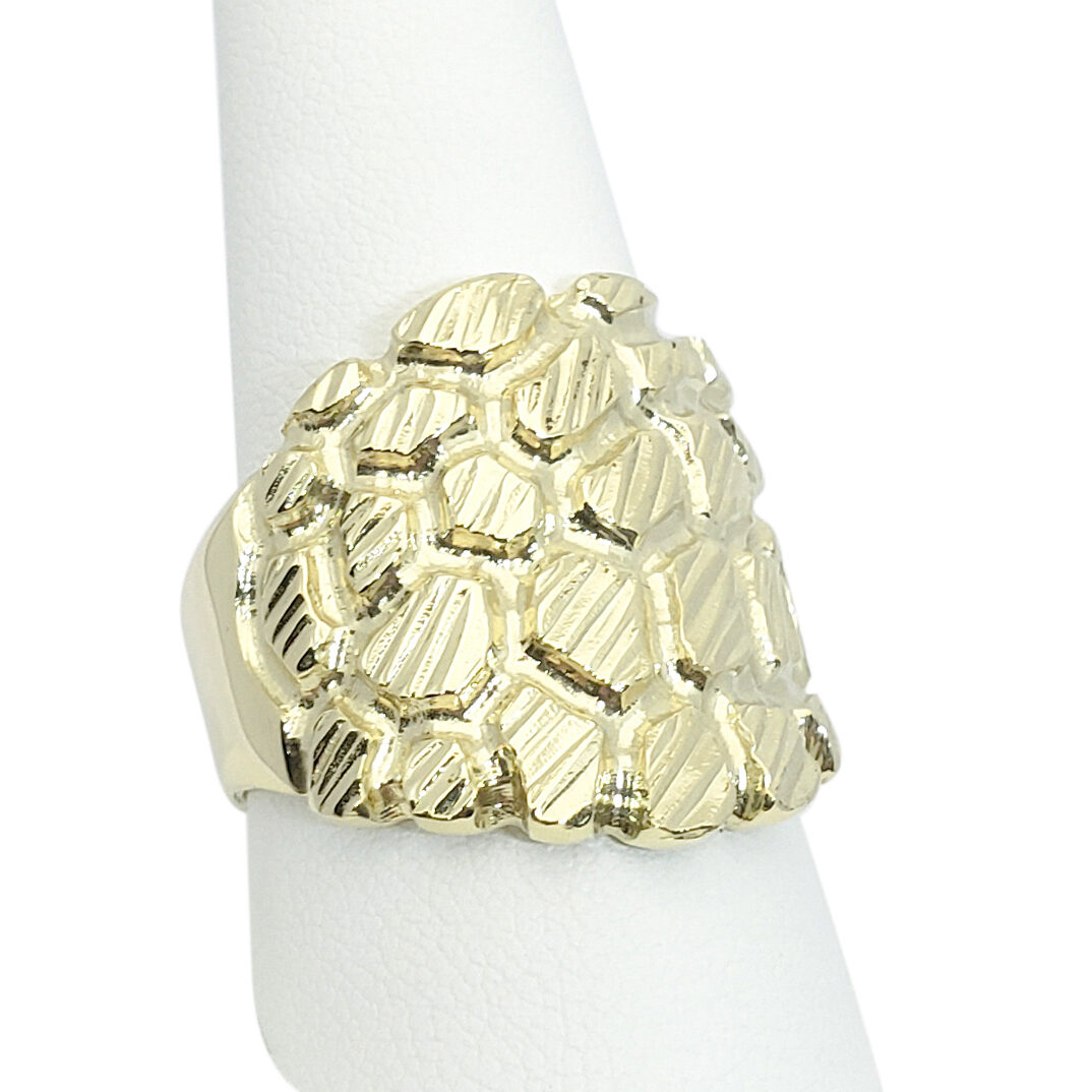 Solid 14K Yellow Gold Heavy Large Diamond Cut Mens Nugget Ring, Size 5 - 15 XXL