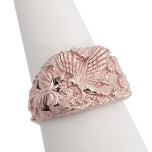 Solid 10K Rose Gold Large Eagle Leaf Mens Nugget Ring, Size 5 - 15