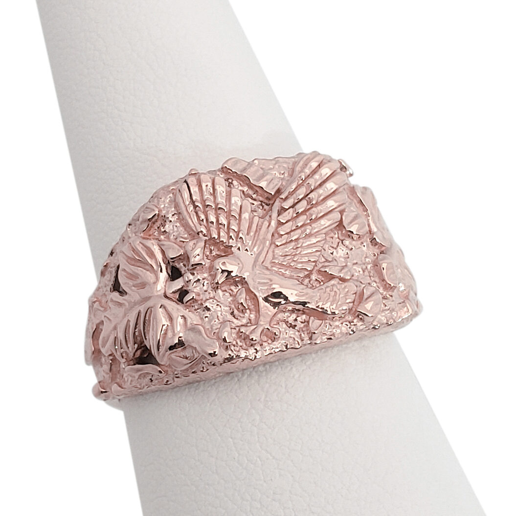 Solid 14K Rose Gold Large Eagle Leaf Mens Nugget Ring, Size 5 - 15