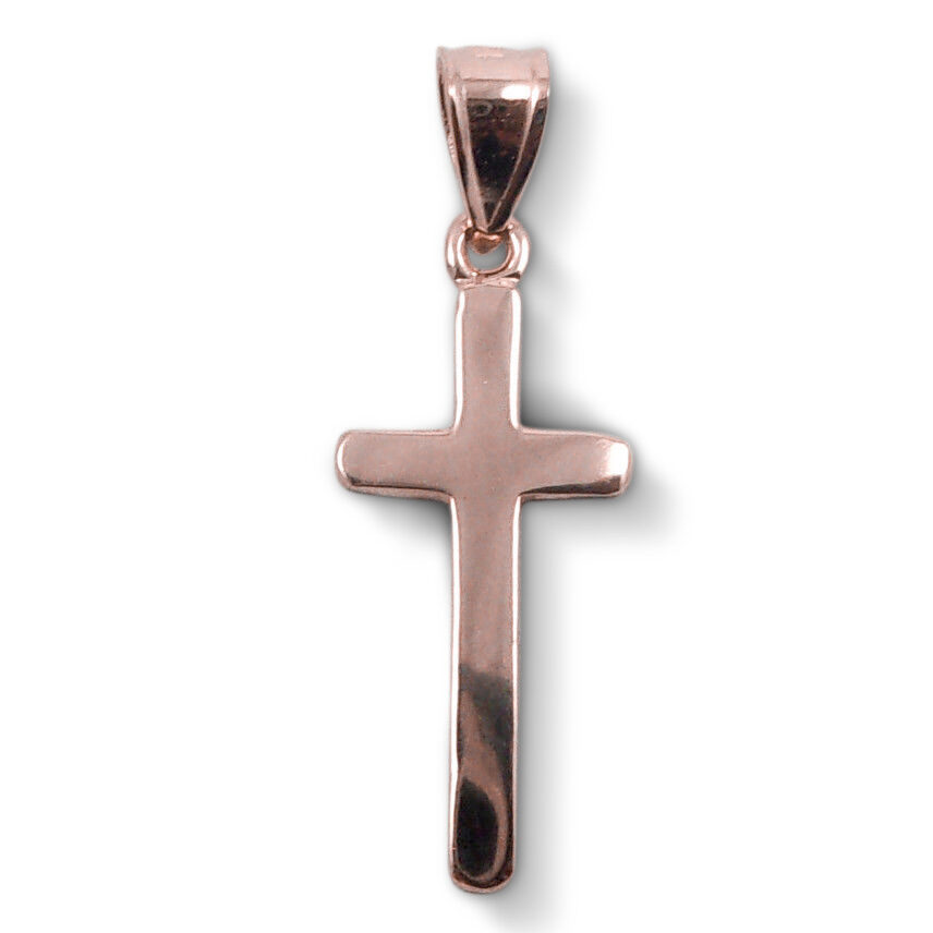 Solid 14K Rose Gold Classic Handmade Plain Cross Pendant, 3/4" long