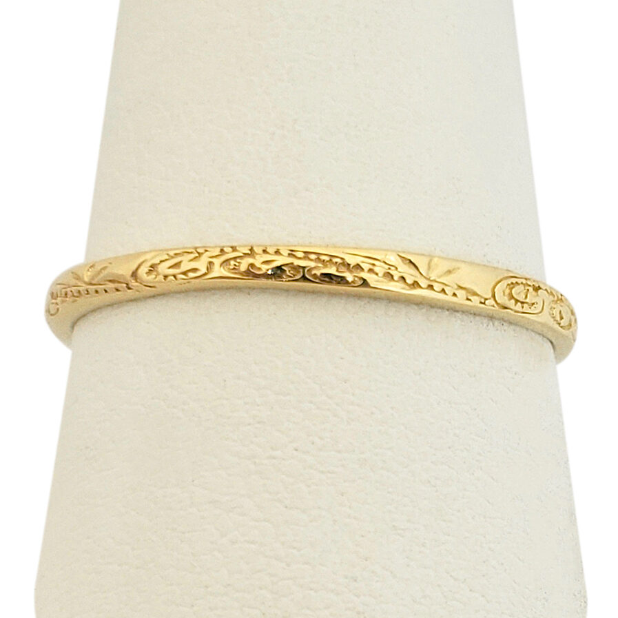 Solid 18K Women's Yellow Gold Ring Engraved Hawaiian Scroll Ring 2mm, Midi