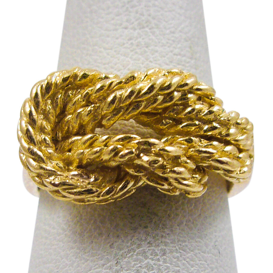 Solid 10K Women's Yellow Gold Ring  Love Knot Ring Rope 11mm, Sizes 5 - 12
