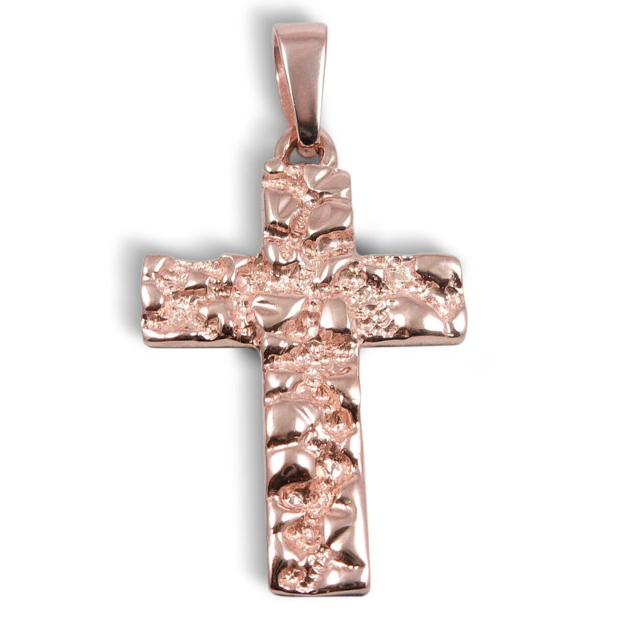 Solid 10K Rose Gold Mens Nugget Cross Mens Gold Cross Pendant, 4.0 grams 1.2"