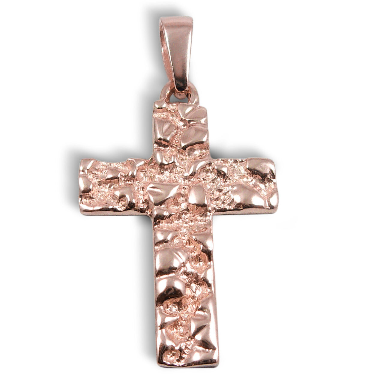 Solid 14K Rose Gold Nugget Cross Pendant Mens Gold Cross, 1.2", 4.4 grams