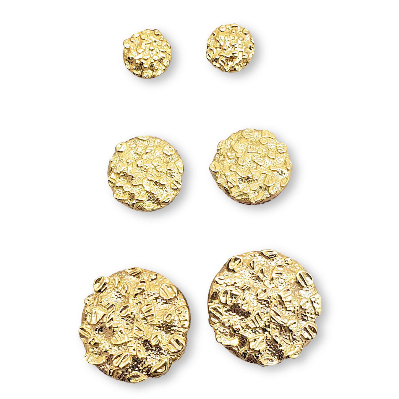 Solid 18K Yellow Gold Round Nugget Earrings, All Sizes (Small, Medium, Large)