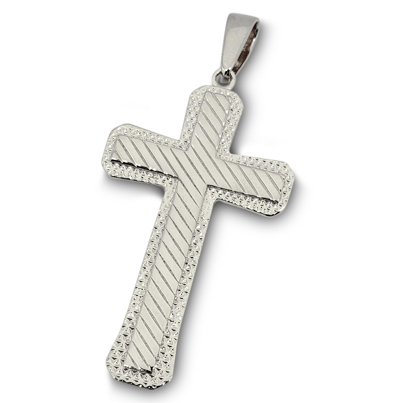 Solid 10K White Gold Diamond Cut Mens Cross Pendant, 3.1 grams, 1.5" long