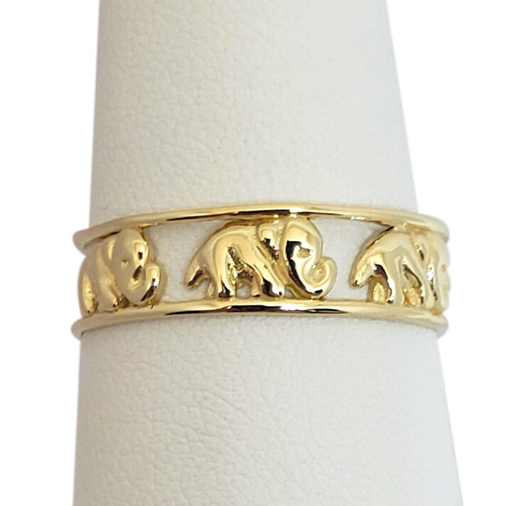 Solid 18K Yellow Gold Elephant Ring 6mm  Size 3 - 12, Lucky