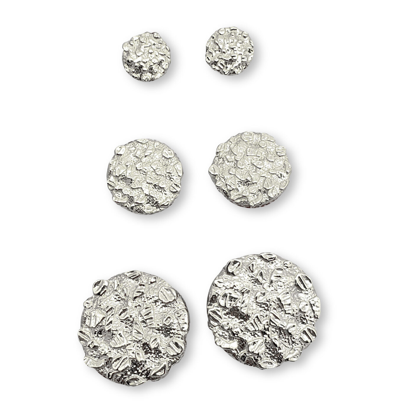 Solid 18K White Gold Round Nugget Earrings, All Sizes (Small, Medium, Large)
