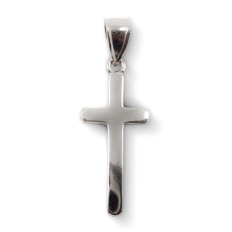 Solid 14K White Gold Plain Cross Pendant, Small Cross, Handmade Jewelry, 3/4"