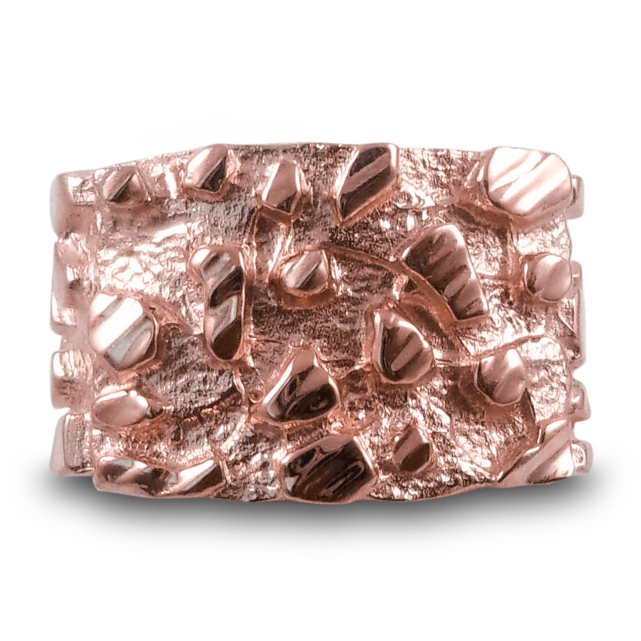Solid 10K Rose Gold Mens Nugget Ring Diamond Cut Heavy Wide Face, Size 5 - 15