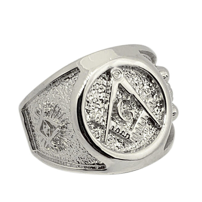 Solid 10K White Gold Freemason Ring Masonic Double Headed Eagle, Size 5 - 15