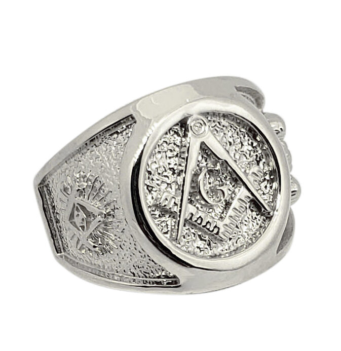 Solid 14K White Gold Freemason Ring Masonic Double Headed Eagle, Size 5 - 15