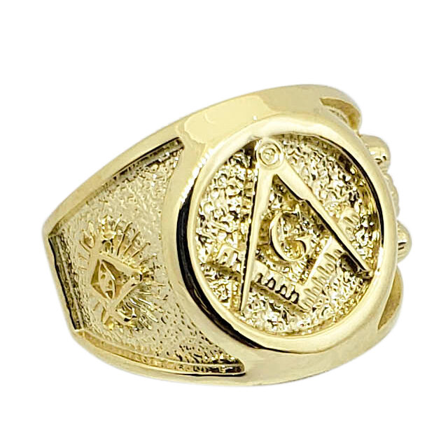 Solid 14K Yellow Gold Freemason Ring Masonic Double Headed Eagle, Size 5 - 15