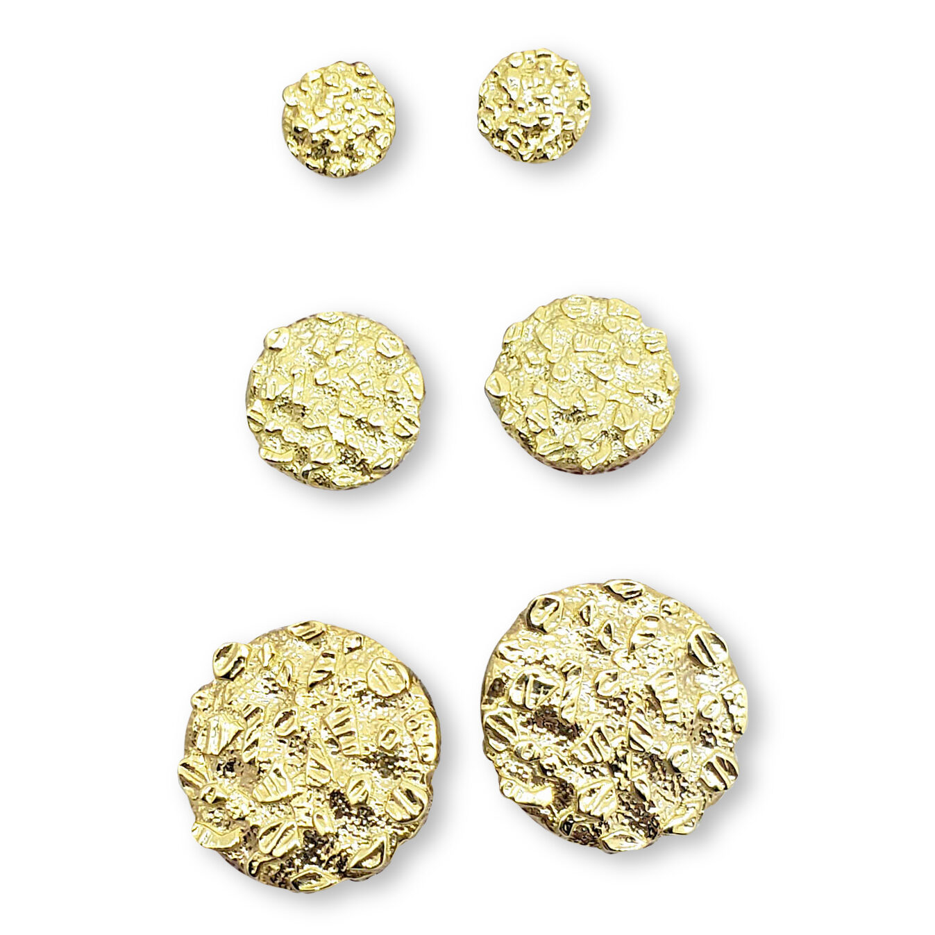 Solid 14K Yellow Gold Round Nugget Earrings, All Sizes (Small, Medium, Large)