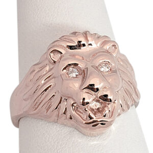 Solid 14K Rose Gold Mens Lion Ring Diamond Eyes Lion Jewelry Size 5 - 15