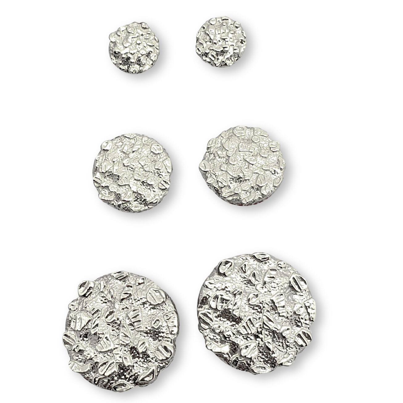 Solid 14K White Gold Round Nugget Earrings, All Sizes (Small, Medium, Large)