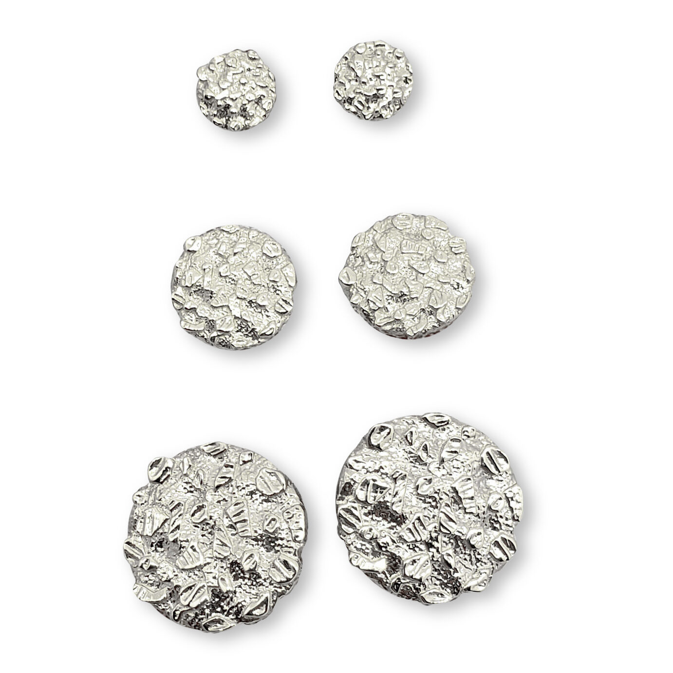 Solid 10K White Gold Round Nugget Earrings, All Sizes (Small, Medium, Large)