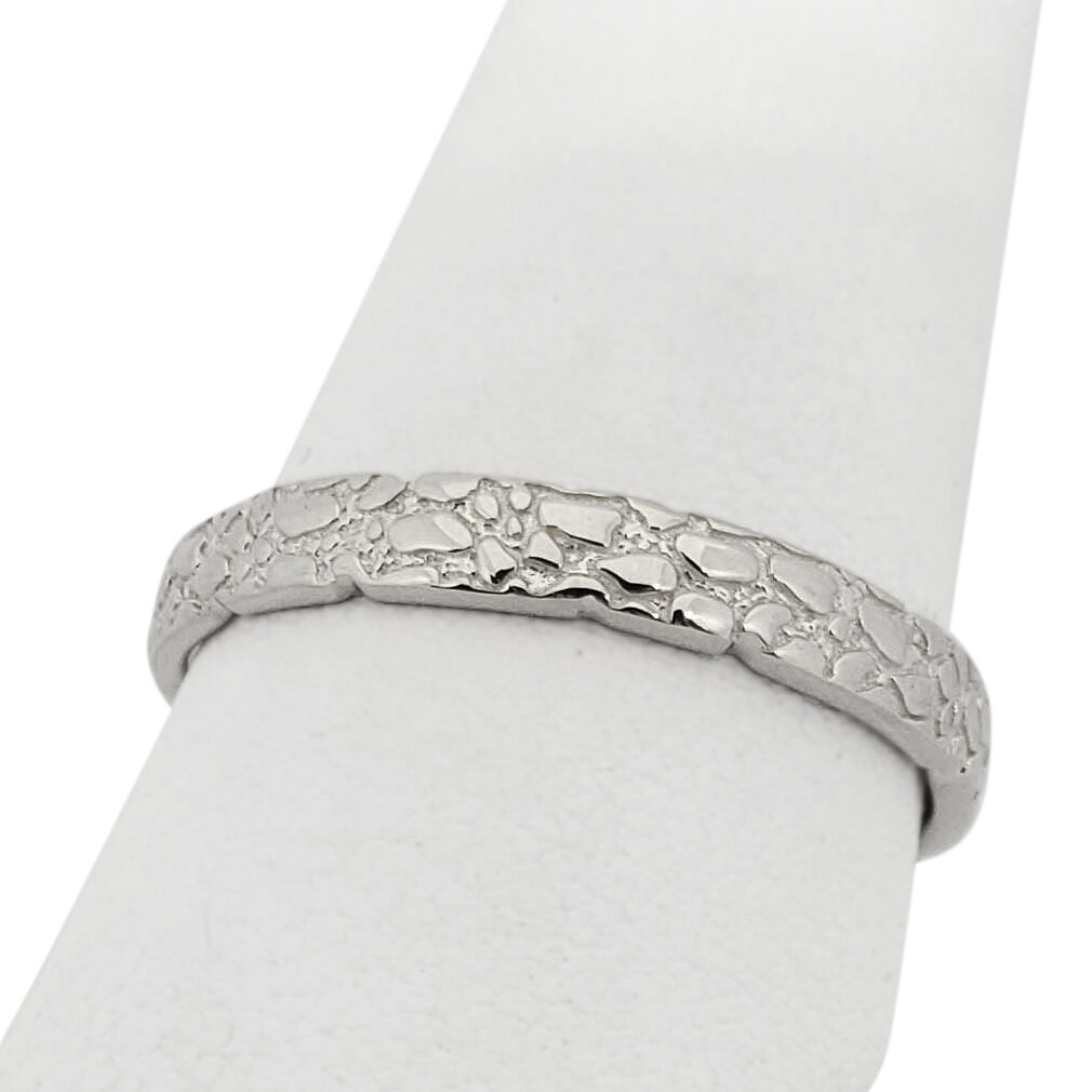 Solid 14K White Gold Nugget Band, 3mm Gold Nugget Ring, Sizes 1 - 15
