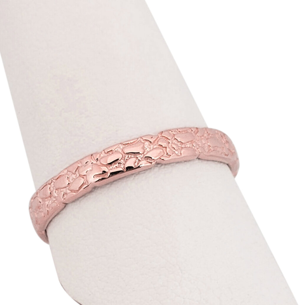 Solid 14K Rose Gold Nugget Band, 3mm Gold Nugget Ring, Sizes 1 - 15