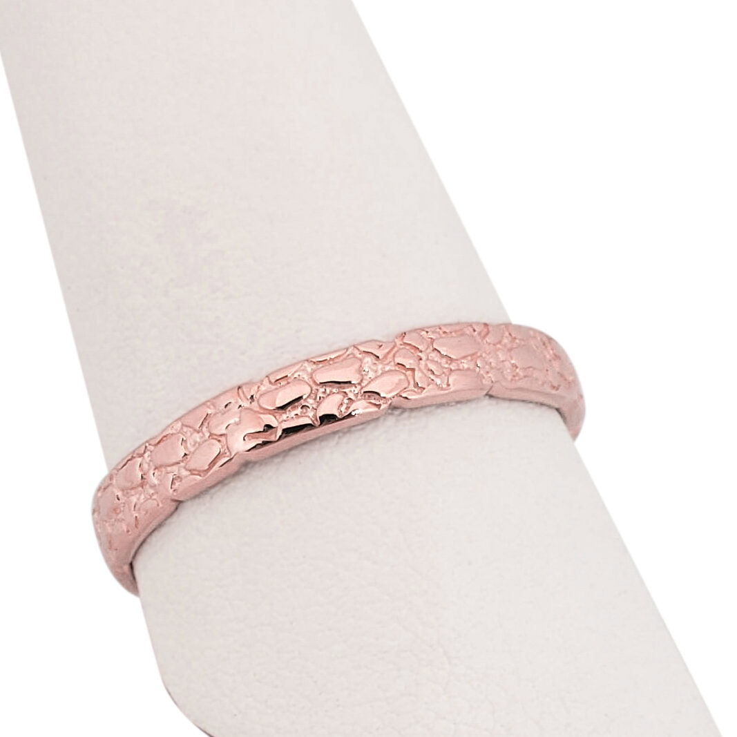 Solid 10K Rose Gold Nugget Ring Band, 3mm Mens Gold Ring, Sizes 1 - 15