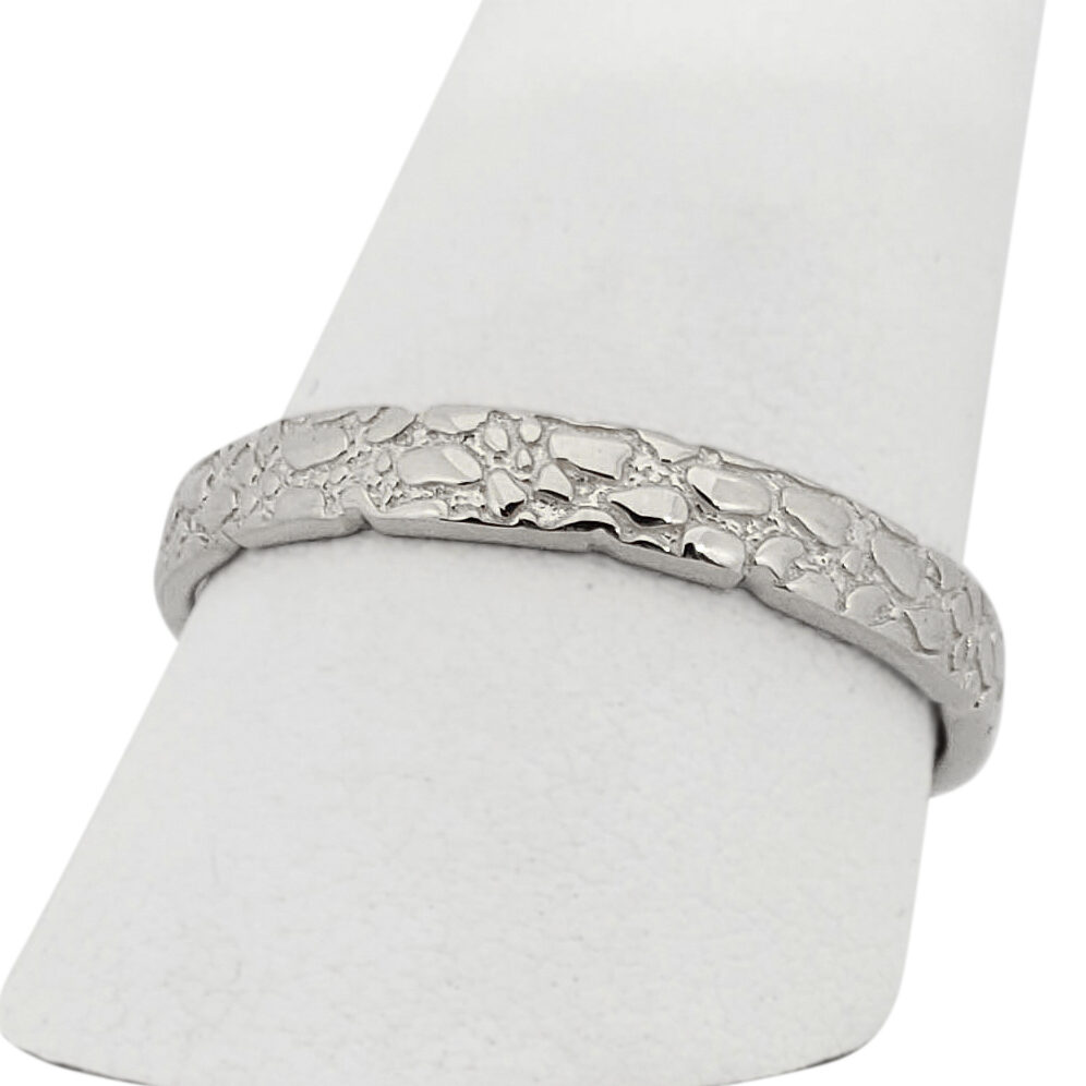 Solid 10K White Gold Nugget Band, 3mm Gold Nugget Ring, Sizes 1 - 15